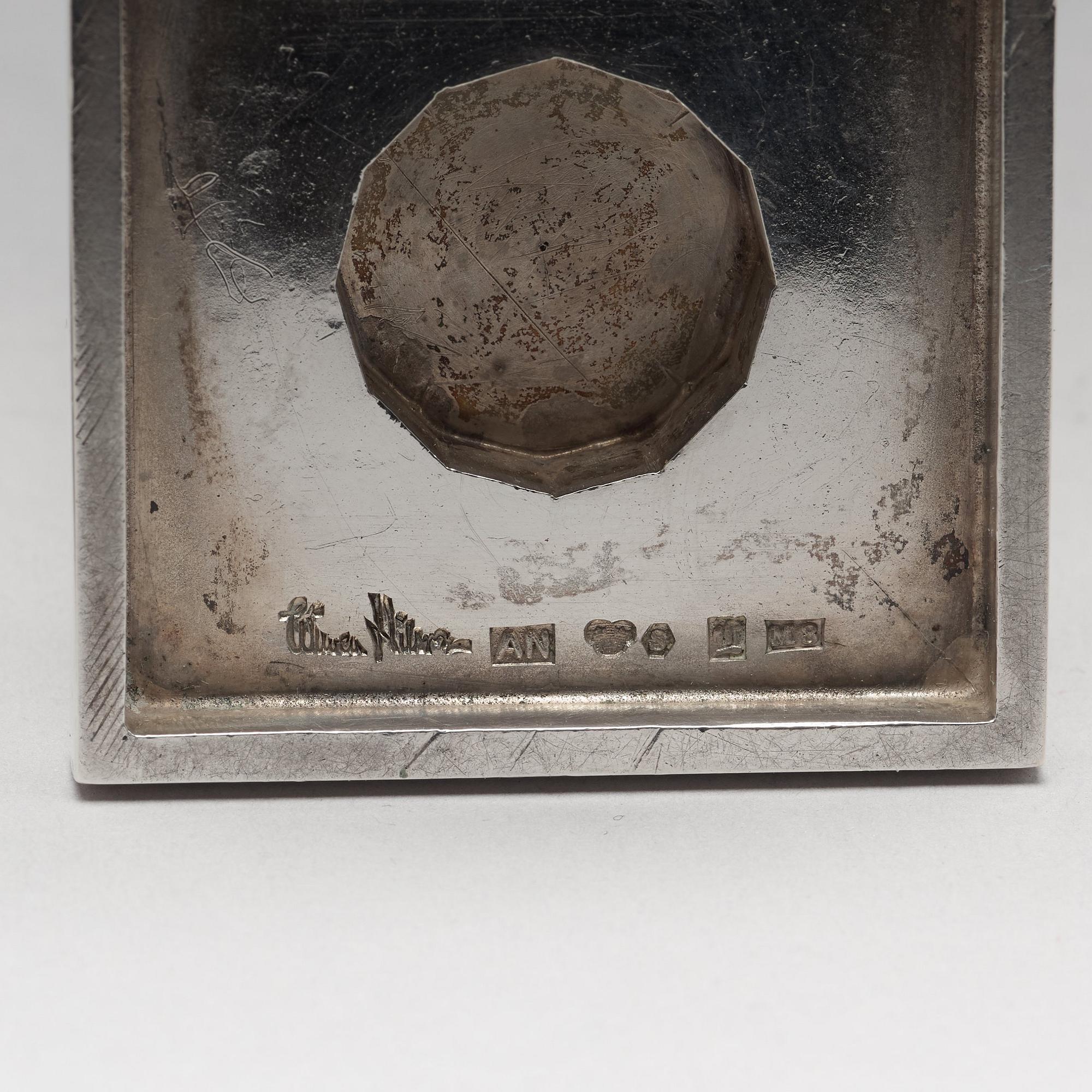 Wiwen Nilsson, a silver set with a pair of candlesticks and a cigarette case, Lund Sweden 1927-38.