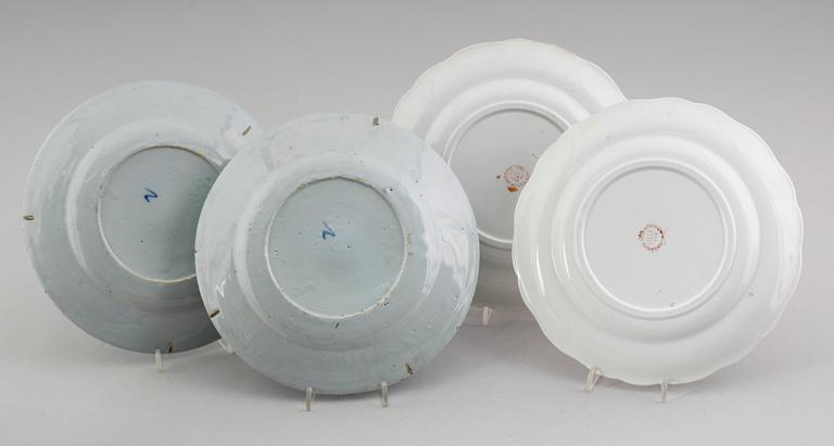 TALLRIKAR, 4 st (2+2), fajans, sannolikt Frankrike, 1800/1900-tal.