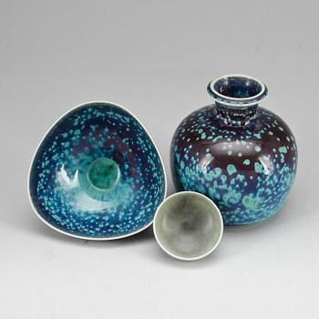 PARTI STENGODS, 3 st, Bernt Friberg, Gustavsberg, signerad.