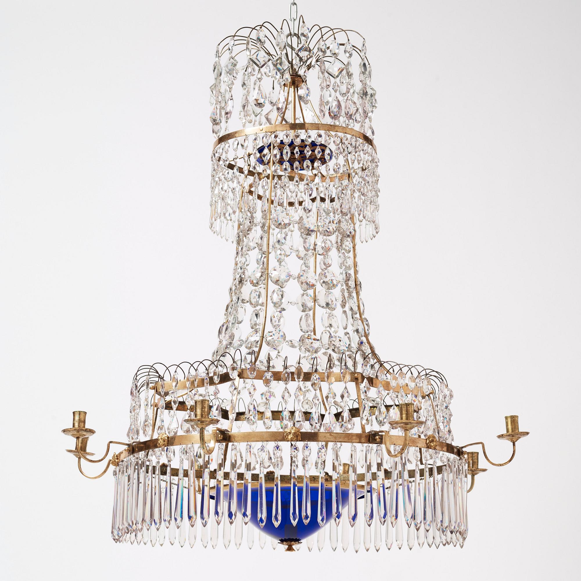 A late Gustavian circa 1800 nine-light chandelier.