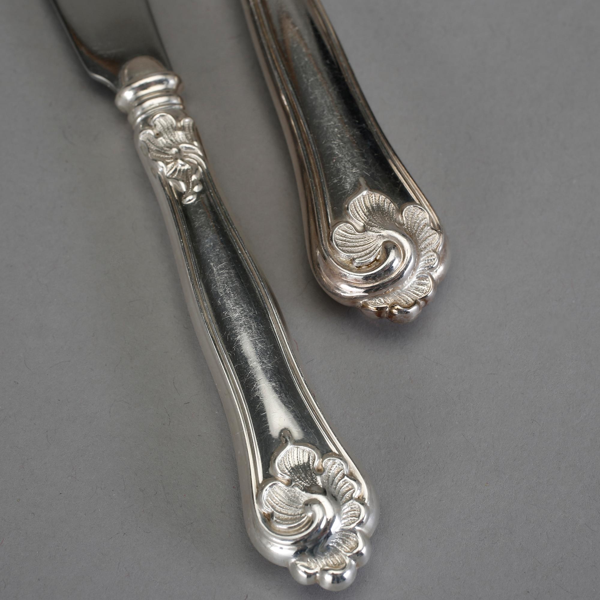 BESTICK, 55 delar, silver, Sachsisk modell, bl a Cohr, Danmark. Total vikt med stålblad ca 2220 gram.