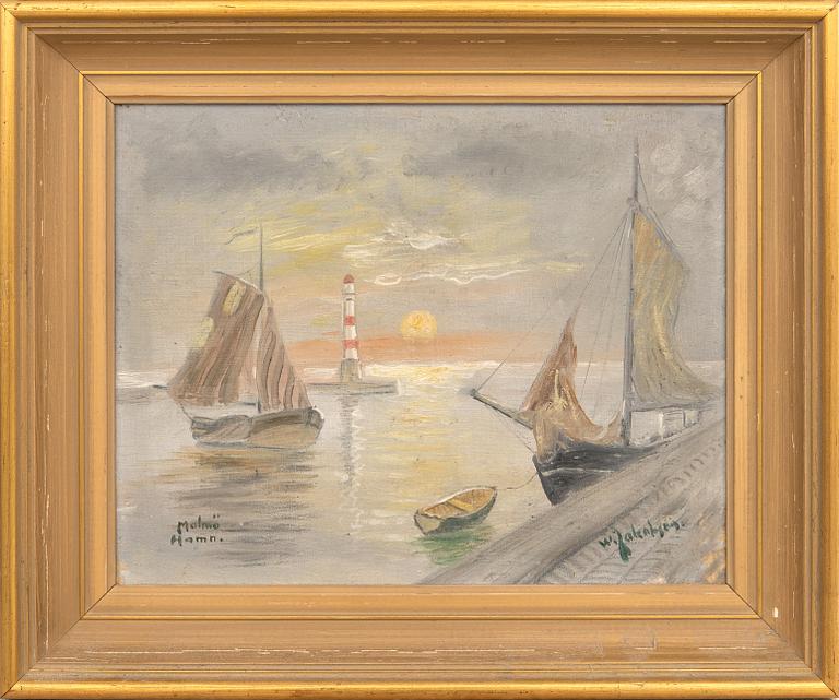 Oluf Wolmer Jakobsen "Old Ystad" and "Malmö Harbour".