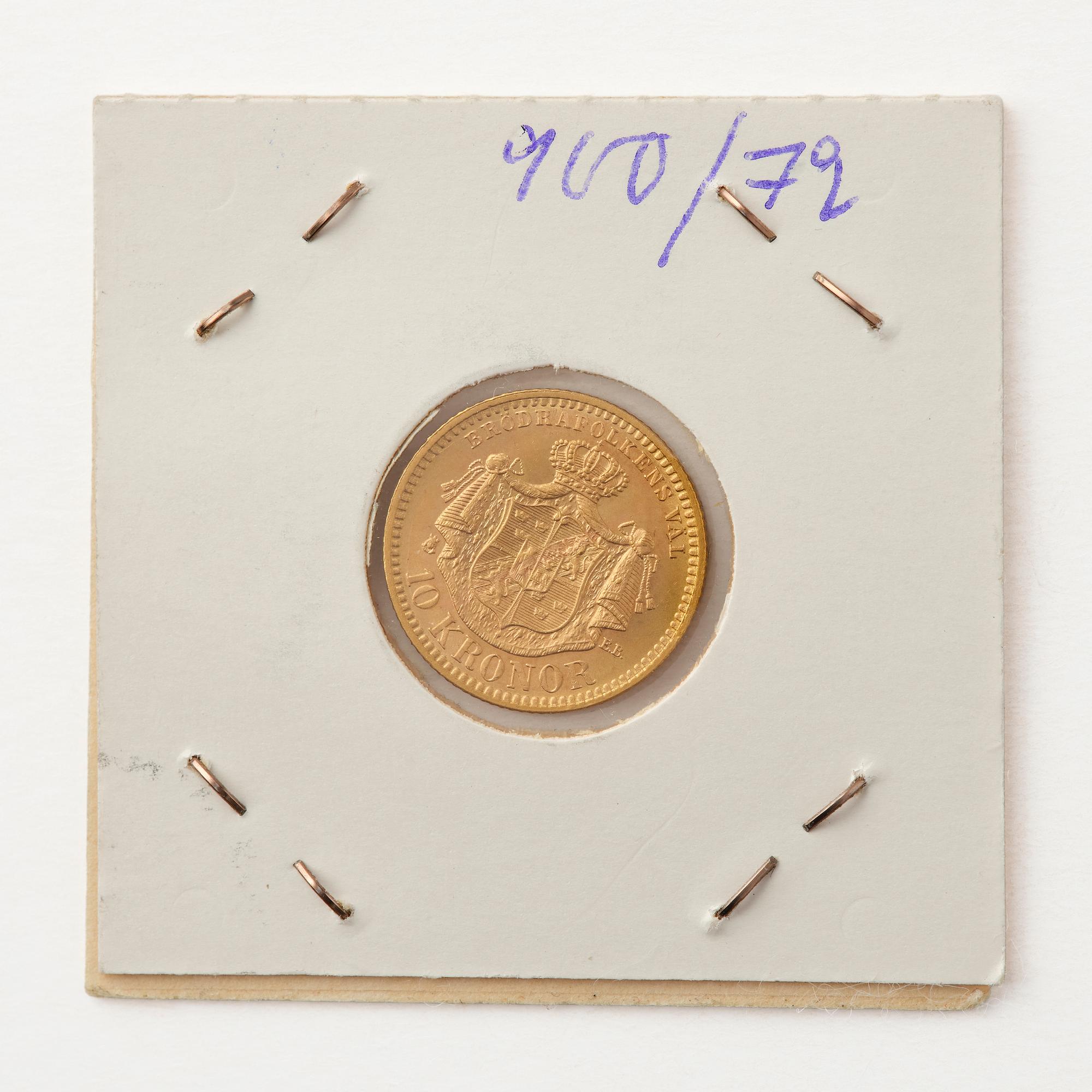 Gold coin, Oscar II, Sweden. 10 kronor, 1901.