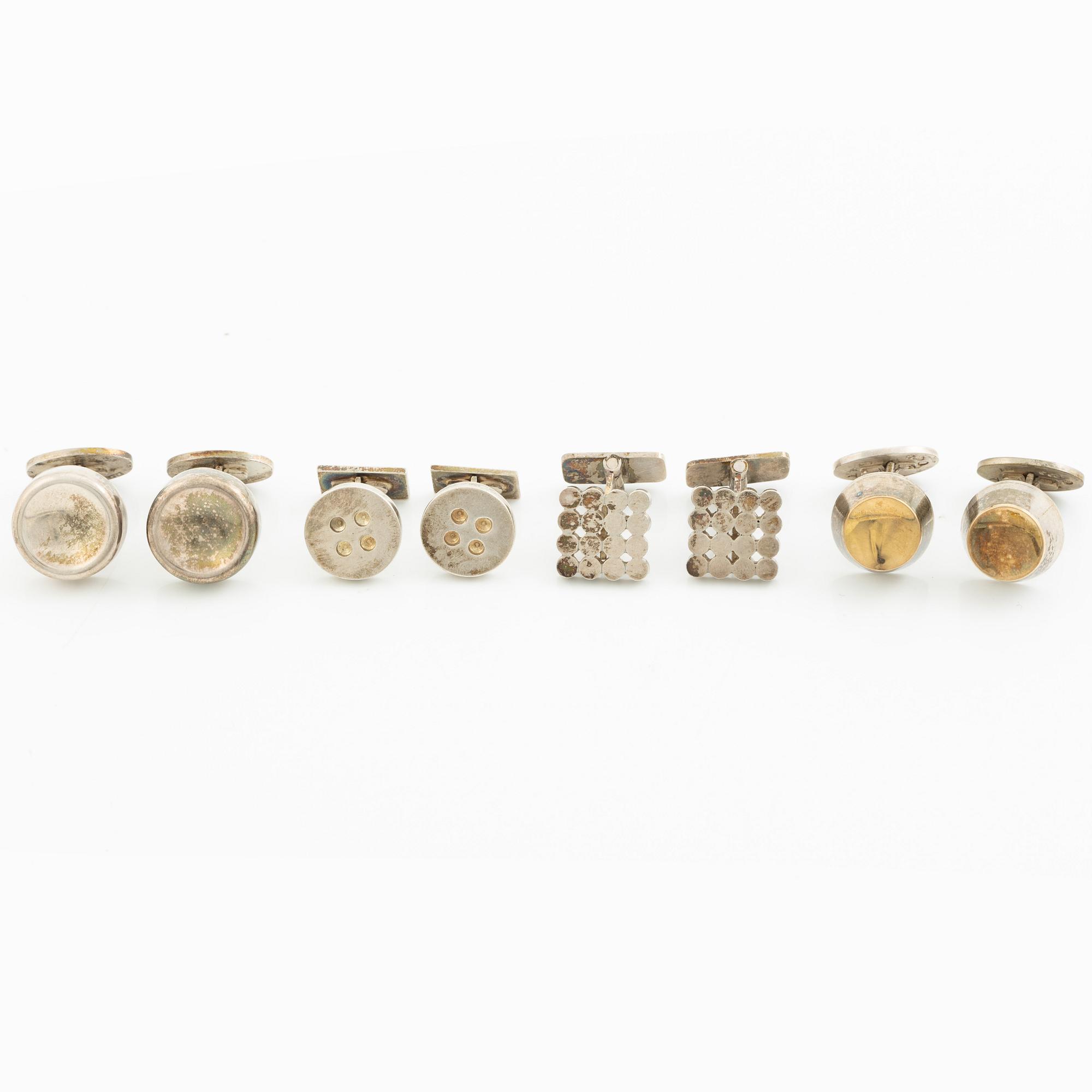 Four pairs of cufflinks, silver, including those by Anders Högberg and Cecilia Johansson.