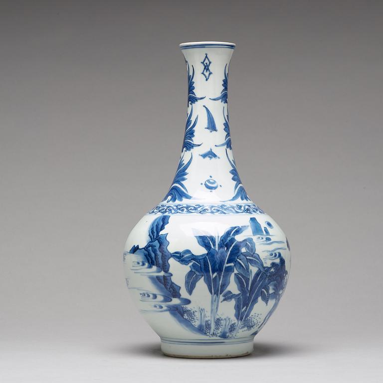 A Transitional blue and white bottle vase, 17th Century.