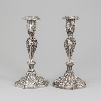 PEHR FREDRIK PALMGREN, ljusstakar, ett par, silver, nyrokoko, Stockholm, 1864.