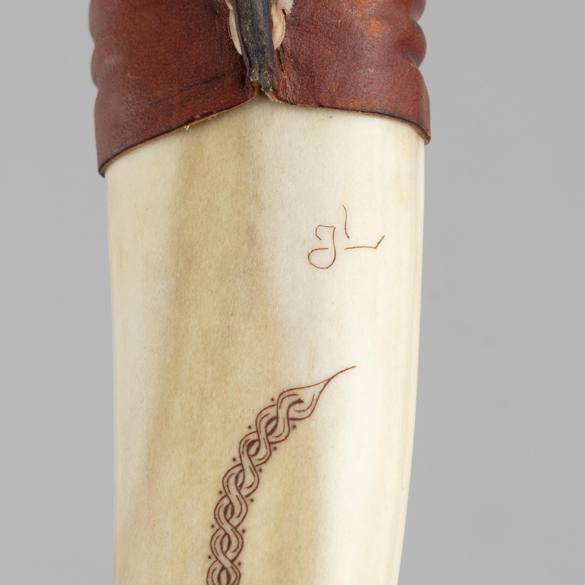 Jan Lindfors, a reindeer antler knife, signed JL.