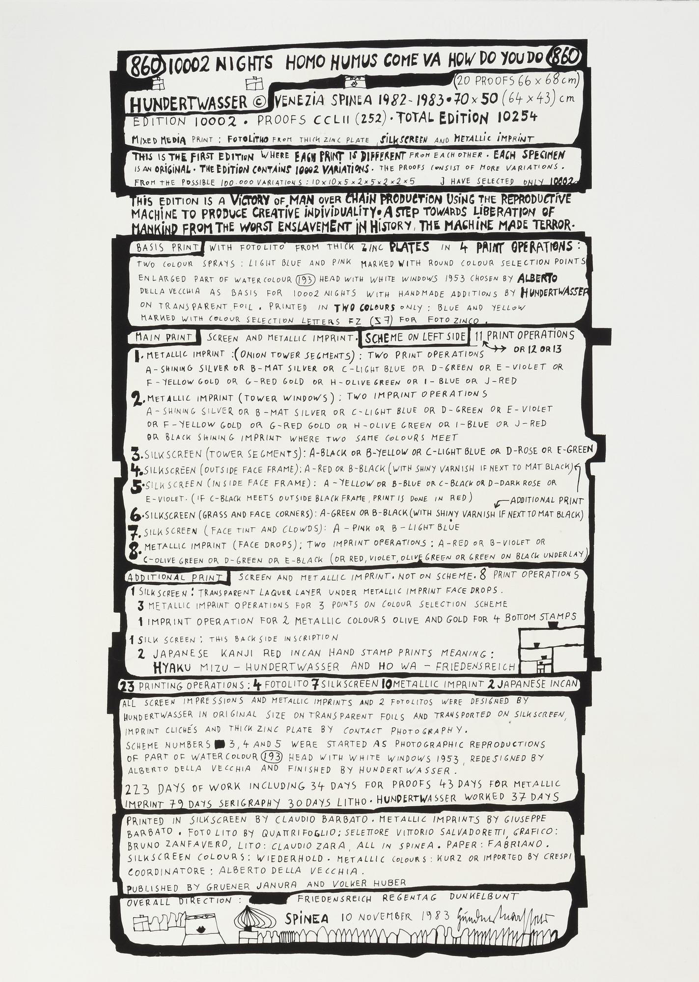 Friedensreich Hundertwasser, photo lithograph and silk screen with metal embossing, 1984. Signed and numbered 4377/10002.