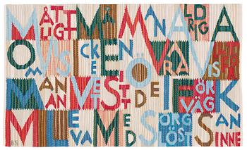909. VÄVNAD. "Bokstäverna". Gobelängvariant. 44 x 74 cm. Signerad BS.