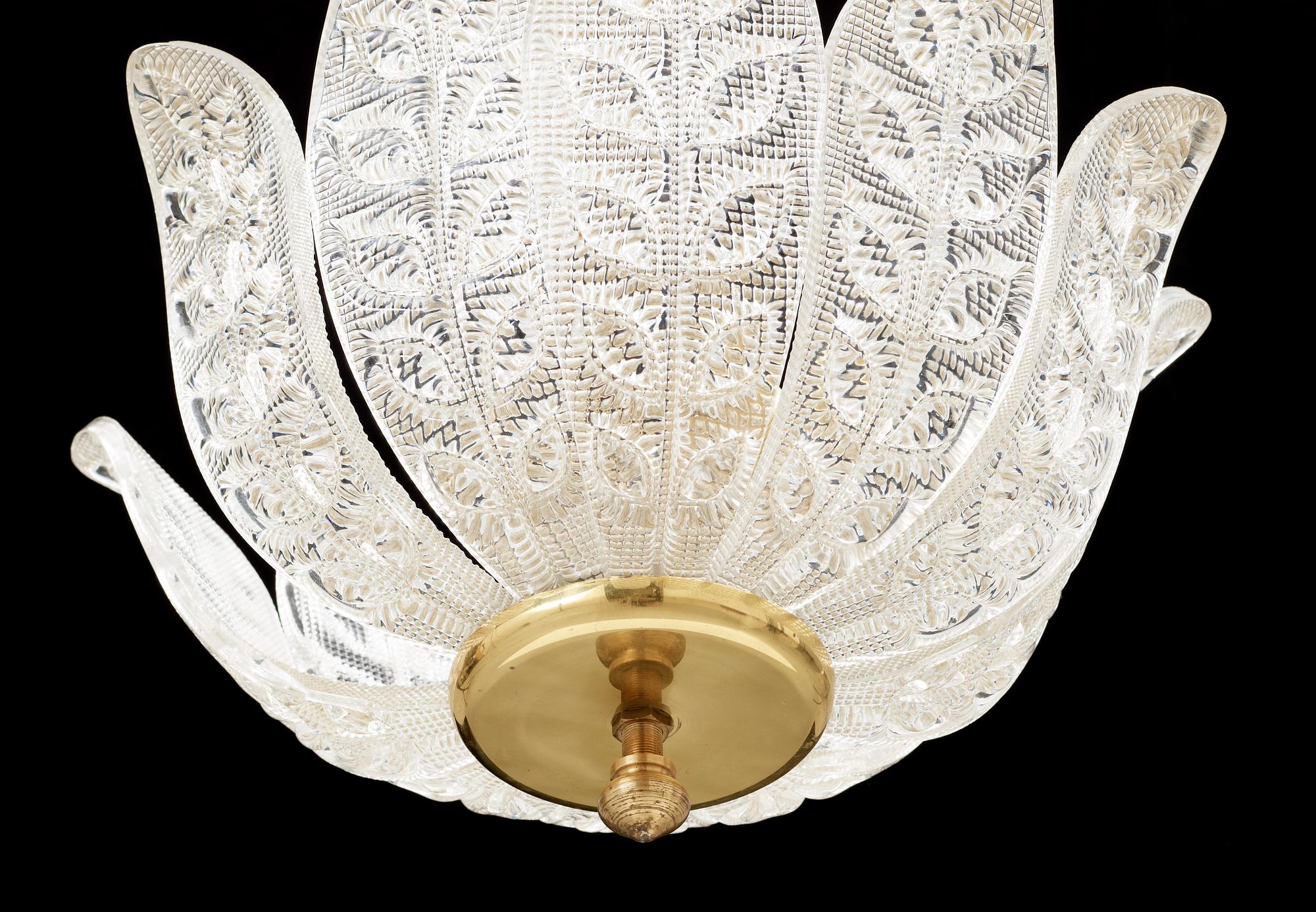 TAKLAMPA, glas, Orrefors. 1900-talets mitt. H 65.