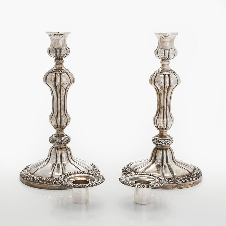 A pair of silver candelabras, a pair, Belgium 1831-1868.