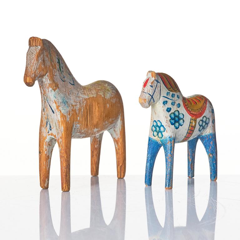 Two Swedish "Dala horses", first half of the 20th century.