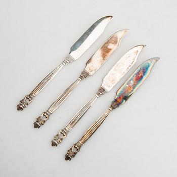 Johan Rohde, fiskknivar 12 st "Konge/Achorn" sterlingsilver för Georg Jensen efter 1945.