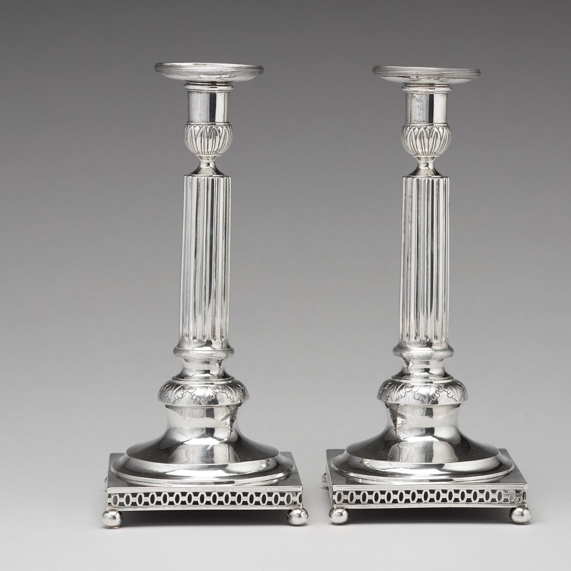 Johan Israel Beckman, ljusstakar, ett par, silver, Stockholm 1796. Gustavianska.