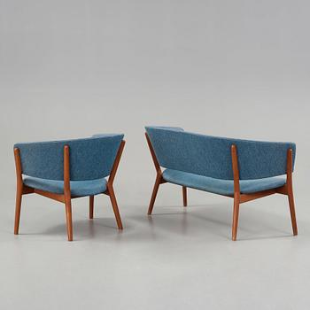 Nanna & Jørgen Ditzel, an upholstered teak settee and lounge chair, Søren Willadsen, Denmark 1950's.