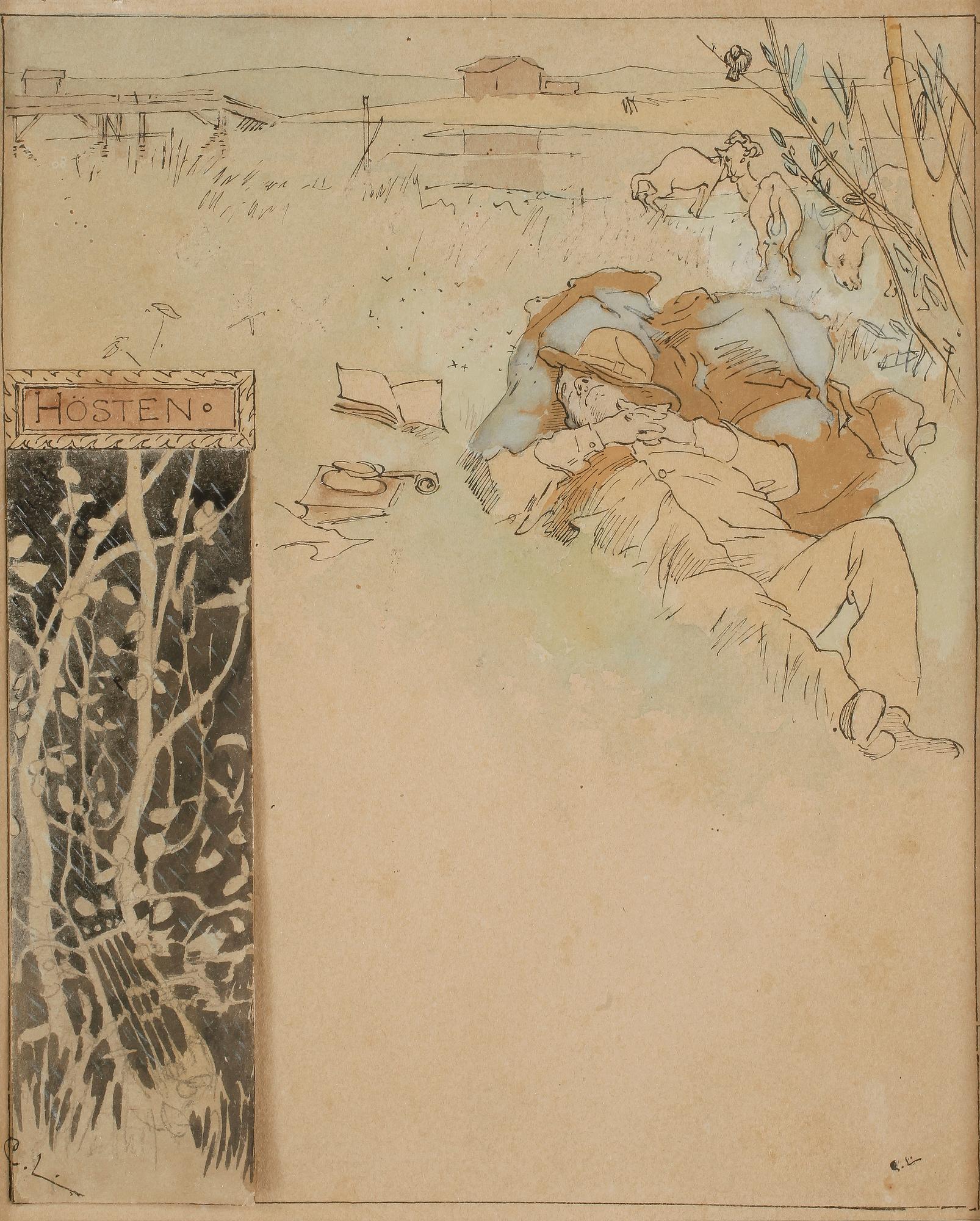 CARL LARSSON, Akvarell, signerad.