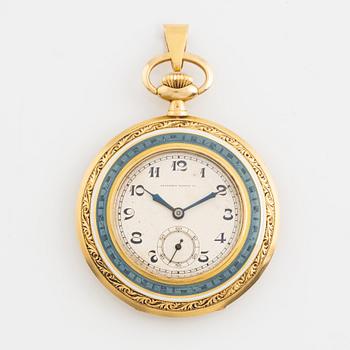 Tavannes Watch Co, Trusty, 18K gold/enamel, pocket watch, 47 mm.