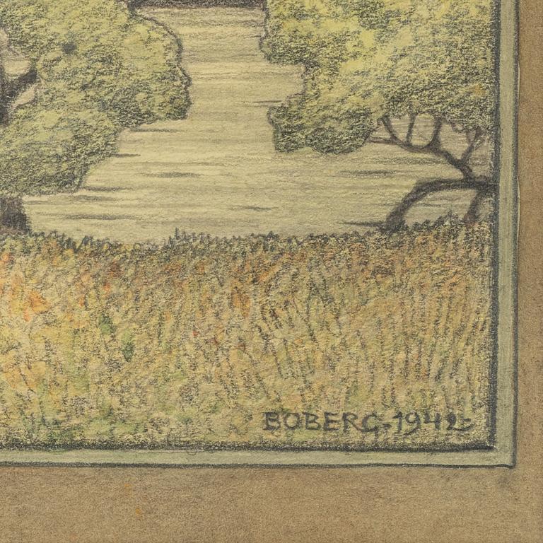 Ferdinand Boberg, drawings, 3 pcs, motifs from Djurgården, Stockholm.