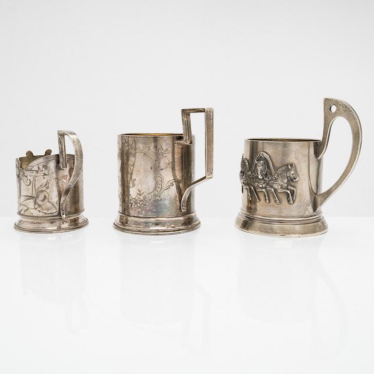 Three silver tea glass holder, Moscow 1908 - 1917.