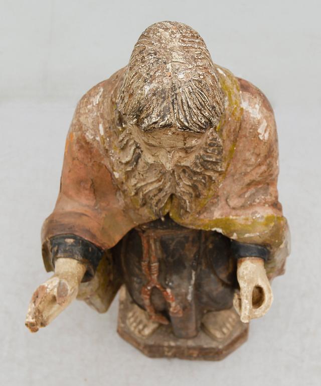 SKULPTUR, snidat och bemålat trä, Nordeuropa, 1800-tal eller äldre.