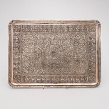 A Persian silver tray, mark of Vaspour, silver mark 84.