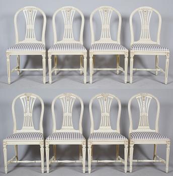 MATSALSMÖBEL, 9 del, gustaviansk stil, 1900-talets andra hälft, enligt uppgift tillverkad av Chamberts Möbelverkstad.