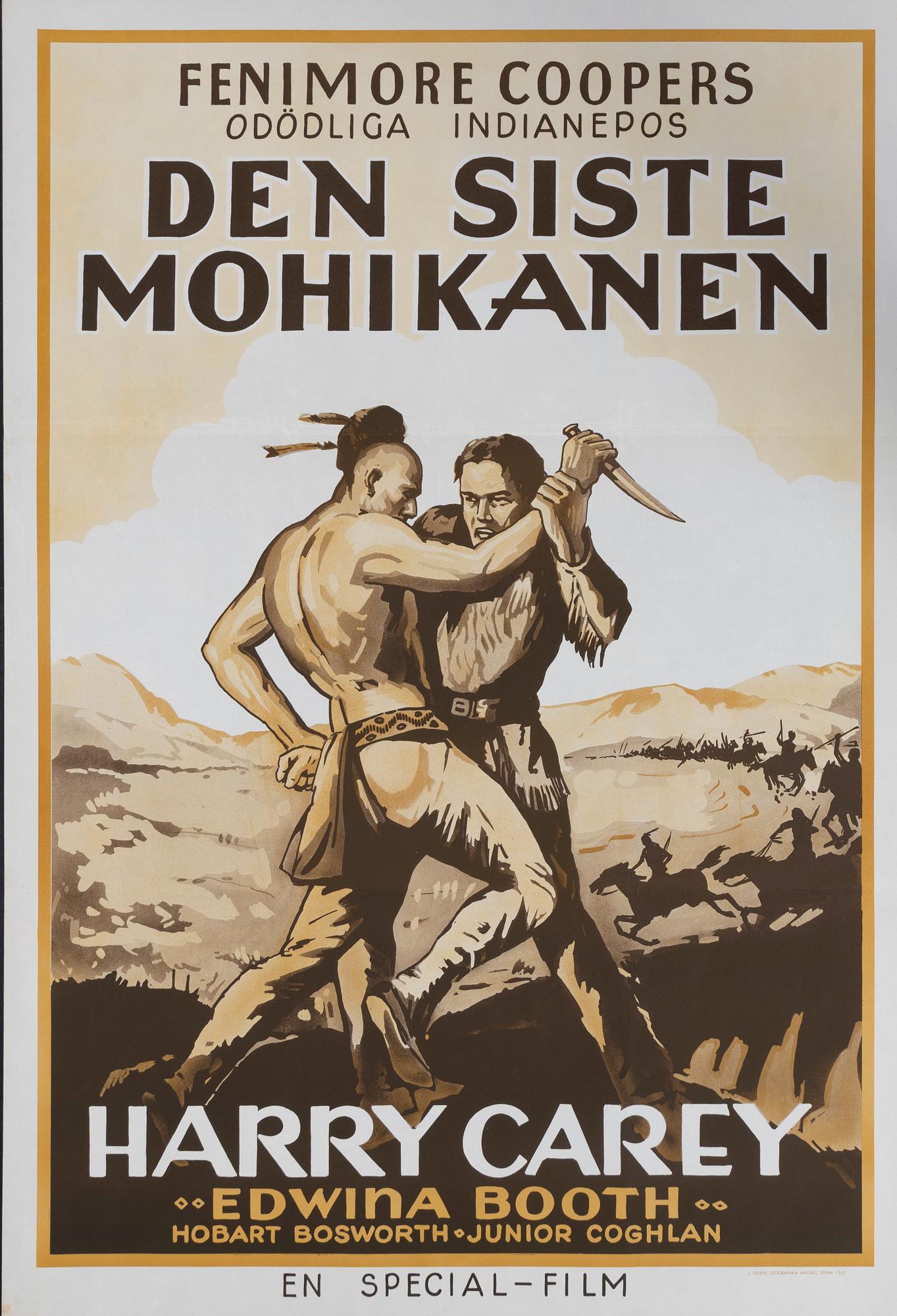 A vintage movie poster 'Den Siste Mohikanen (The Last of the Mohicans)', 1943.