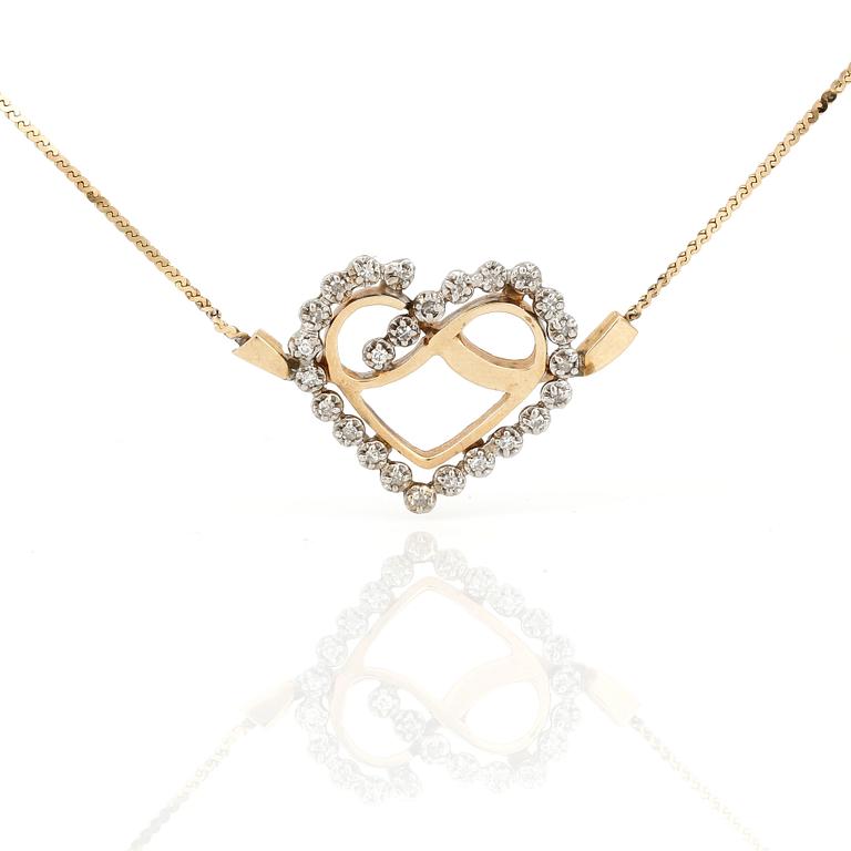 HÄNGSMYCKE, 14K guld med små diamanter, tot ca 0,25 ct, troligen Italien. Total vikt ca 4,88 g.