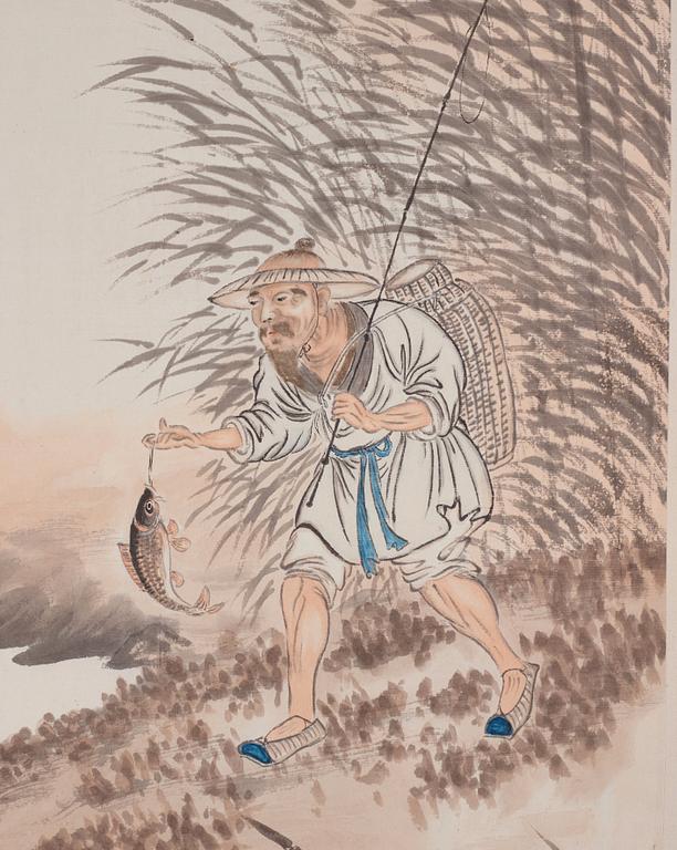 Rullmålning, färg och tusch på papper. Signerad Zhao Shijie, med dedikation till Na Keli. Kina, 1930-tal.