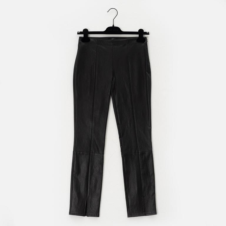 The Row, a black leather top and pants, size 0.