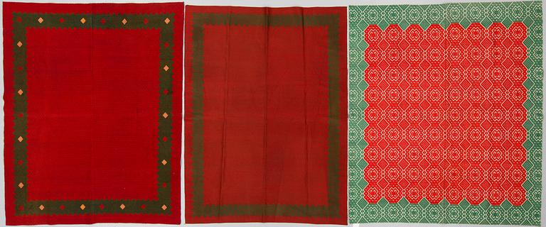 BEDCOVERS/TABLECOVERS, 3 pieces, flat weave, ca 167,5x137,5, 165,5x141, 161,5x123 cm, Scania, Sweden.