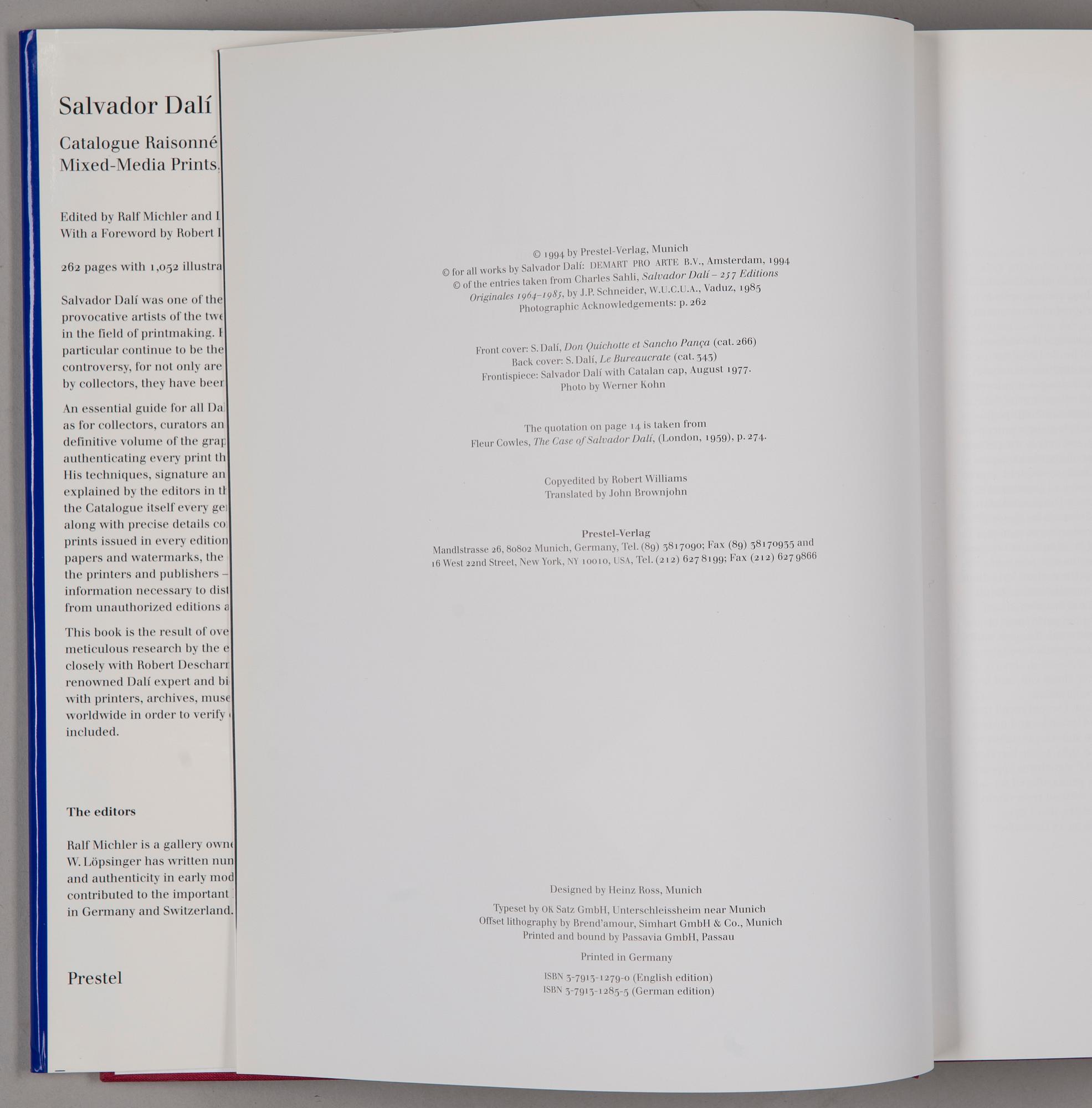BÖCKER, 2 st, Salvador Dali, Catalogue Raisonne of Etchings and Mixed-Media prints och Catalogue Raisonne of Prints II.