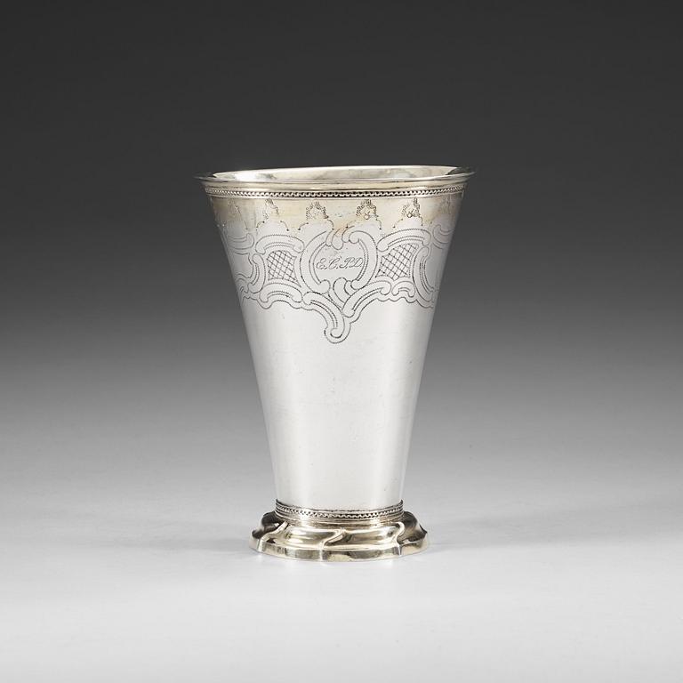 A Swedish 18th century parcel-gilt beaker, marks of Petter Eneroth, Stockholm 1778.