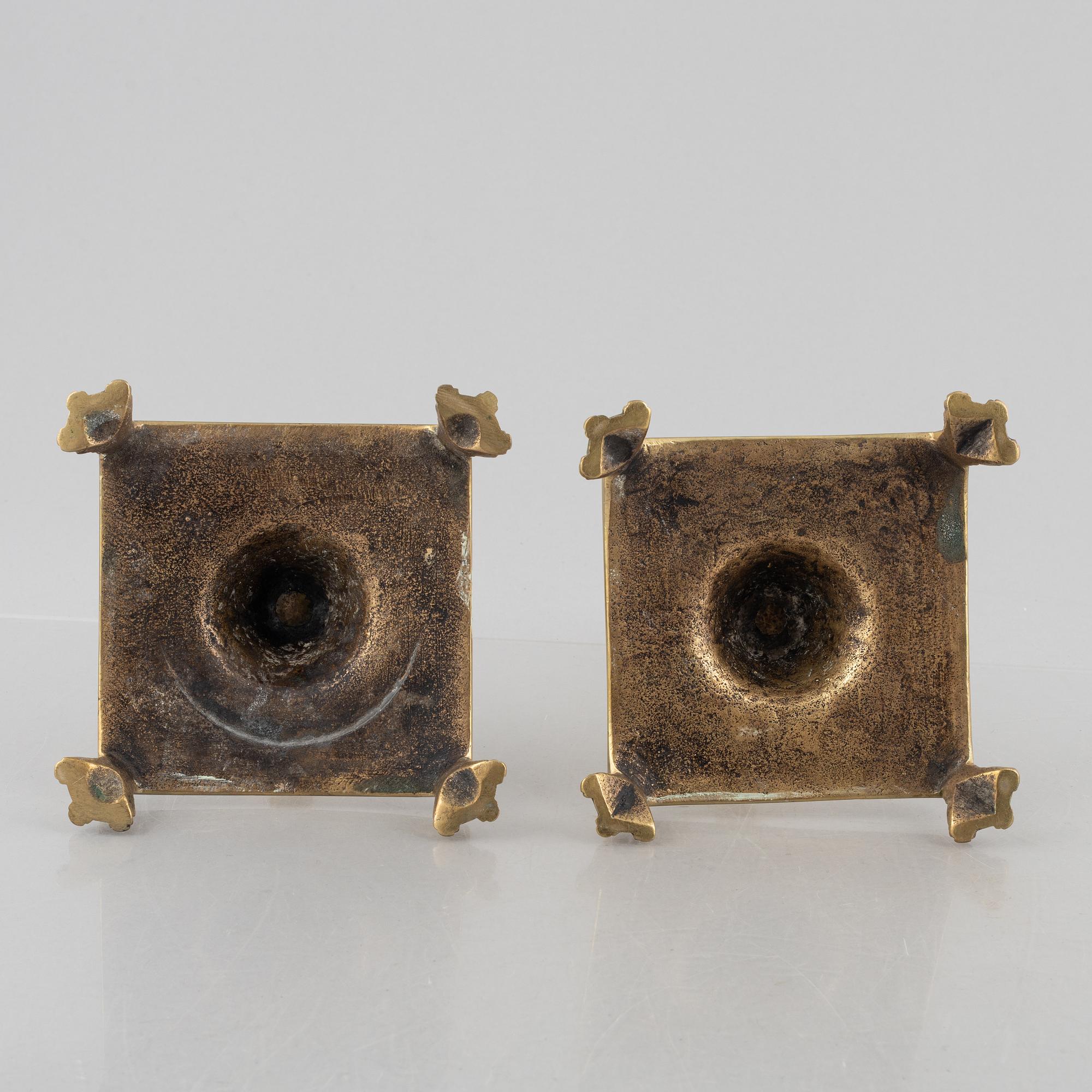 Candle holders, a pair, brass, 19th century.