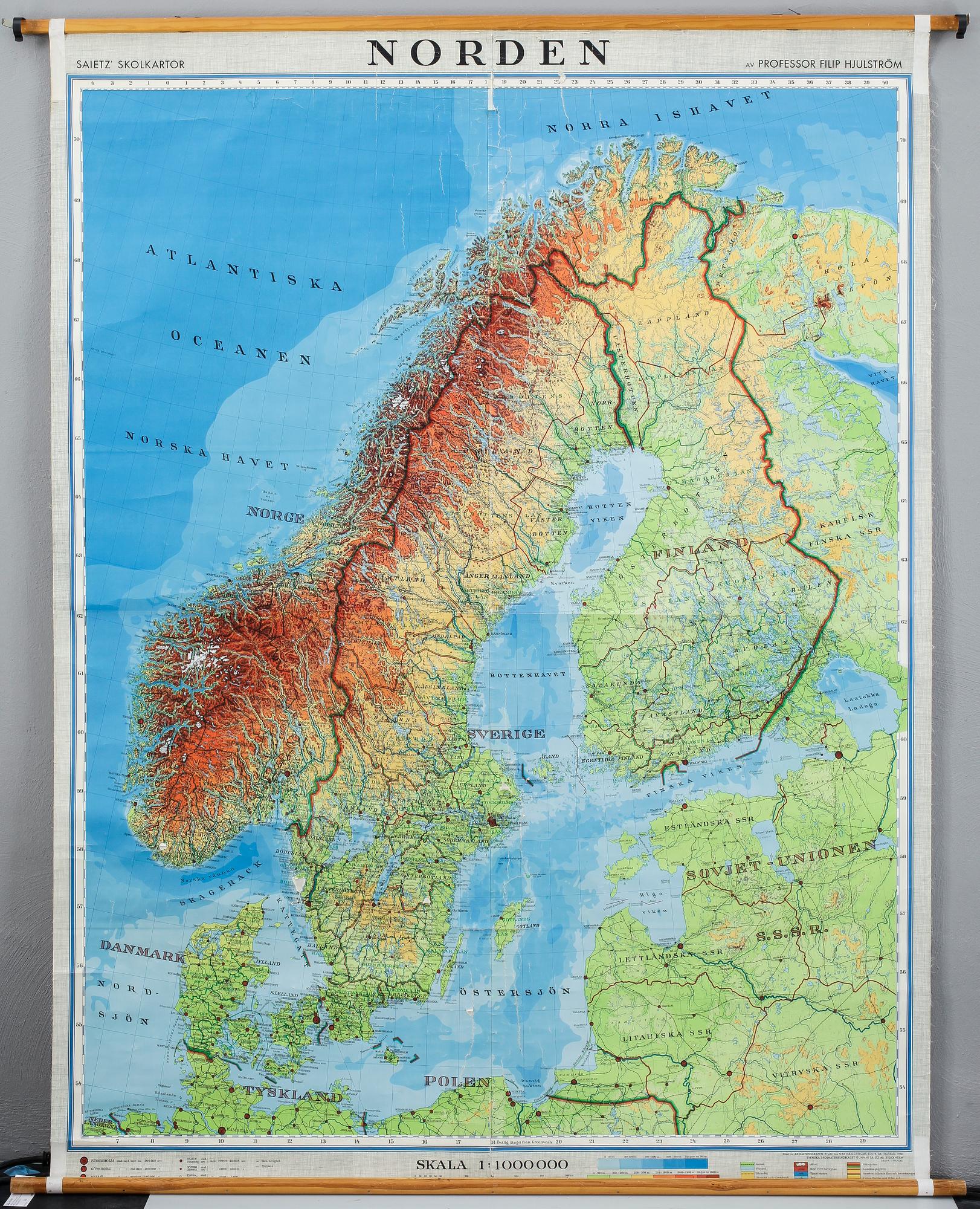 SKOLPLANSCH samt METALLKARTA, Norden och Sverige, 1900-tal.