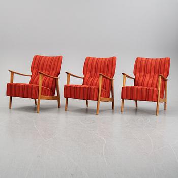 A set of three easy chairs, Duxello, Dux, 1960's.