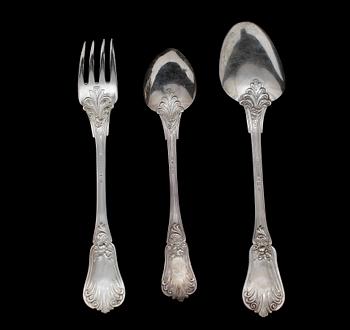 BESTICKSERVISDELAR, 18 st, silver, Gustaf Dahlgren, Malmö 1866.  Totalvikt 1314 g.