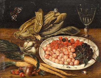 Osias Beert Follower of, Still life with cherries, vegetables & glass.