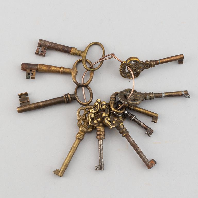 Ten brass keys 18th/19th century.