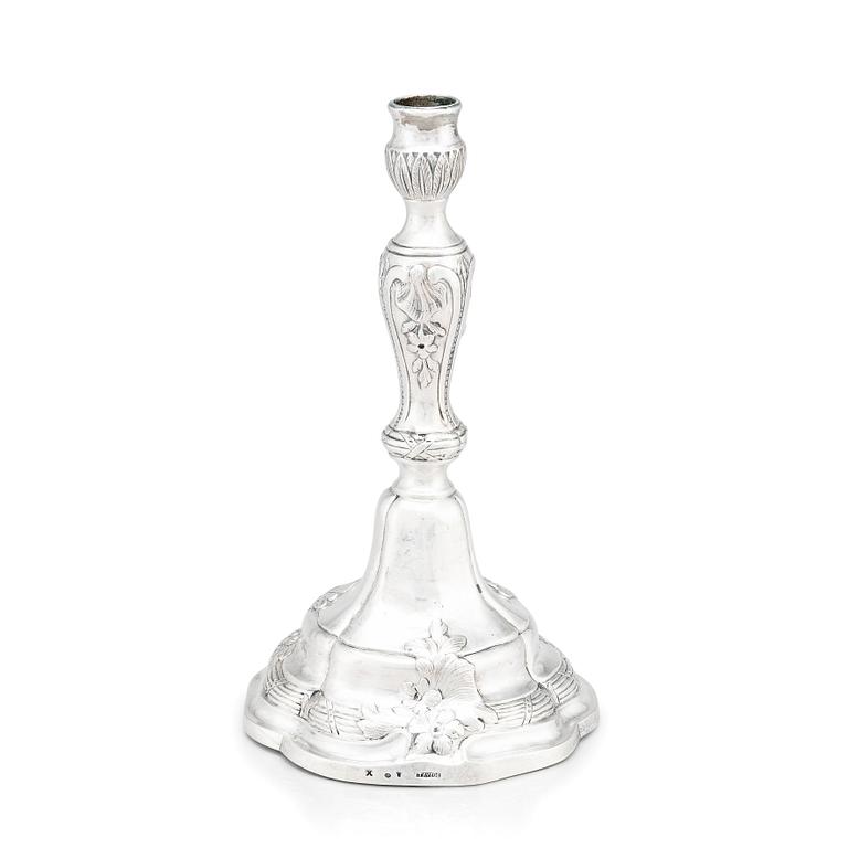 An 18th Century Rococo silver candlestick, mark of Isak Trybom, Stockholm 1780.