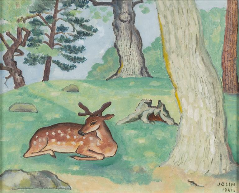 Einar Jolin, Landscape with resting deer.