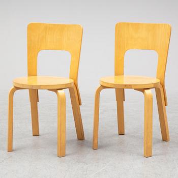 ALVAR AALTO, a pair of model 66 birch chairs from Artek, Finland.