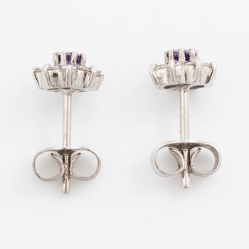 Earrings, a pair, 18K white gold with amethyst and brilliant-cut diamonds.