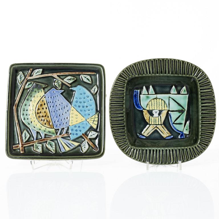 Lisa Larson, a stoneware mirror, wall relief and ashtray,  Gustavsberg.