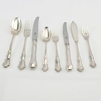 Bestick 54 dlr silver "Olga" AN (Nilsson A J P Hasselgrens Eftr) Lund 1930-tal.