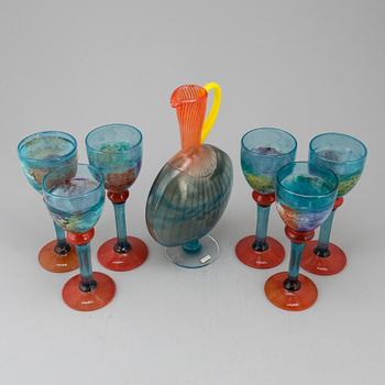 KJELL ENGMAN, vinglas 6 st samt 1 karaff, glas Kosta Boda.