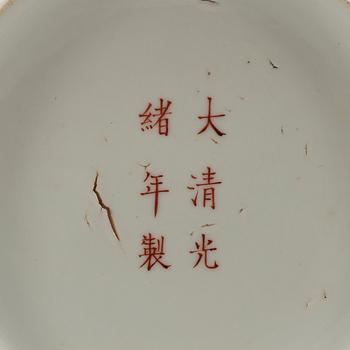 A famille rose dish, China, presumably Republic, 20th Century, with Guangxu six character mark.