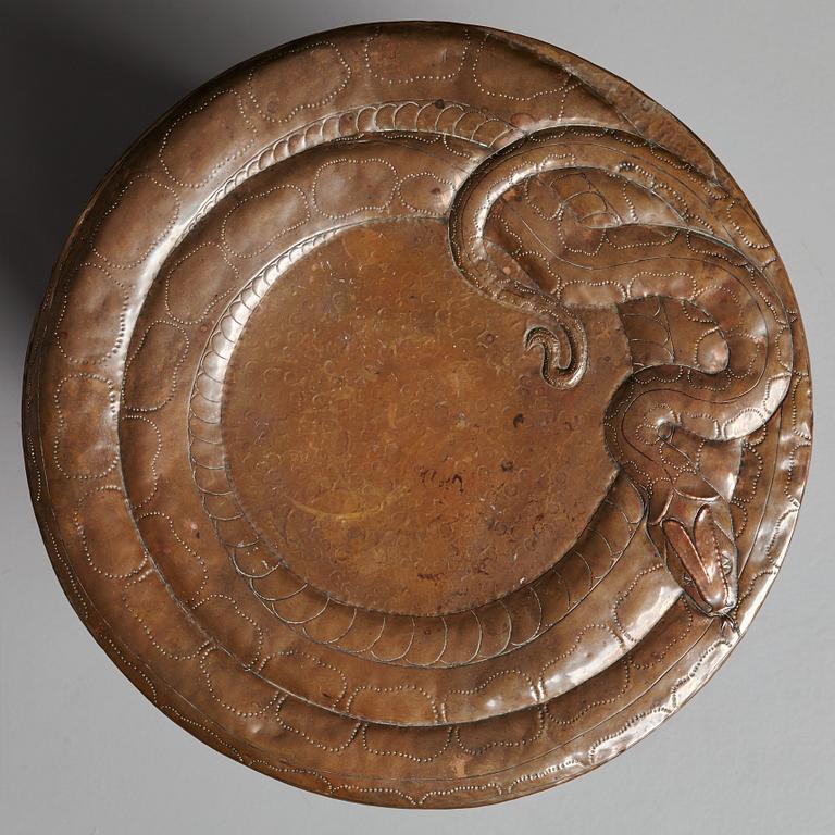 David Blomberg, attributed to, an Art Nouveau oak and copper table, Nordiska Kompaniet, Sweden early 1900's.