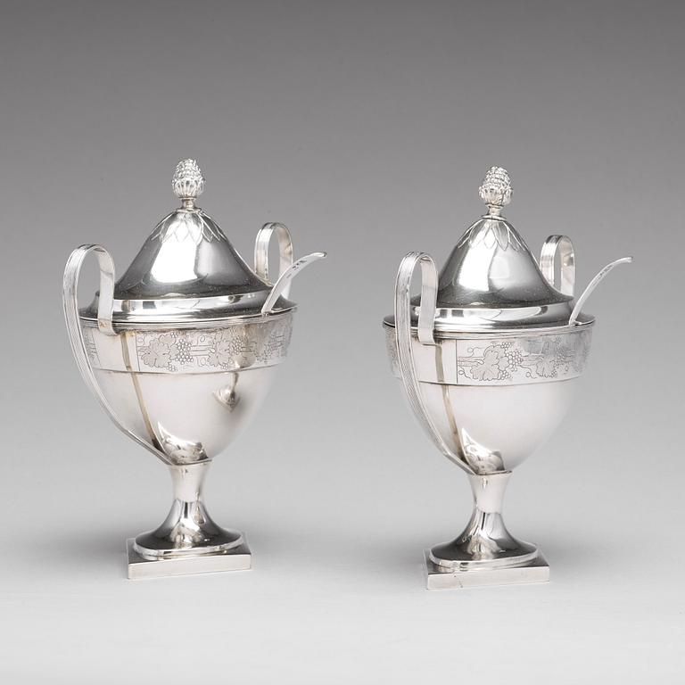 A pair of Baltic sugar-bowls and spoons, mark of Johann Gottfried Möring, Reval (1790-1818 (1820)).