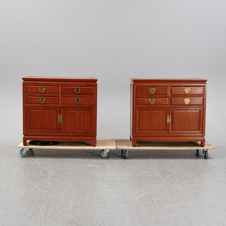 A pair of cupboards or sideboards, Yuen Cheong Furniture Co, Hong Kong, second half of the 20th century.